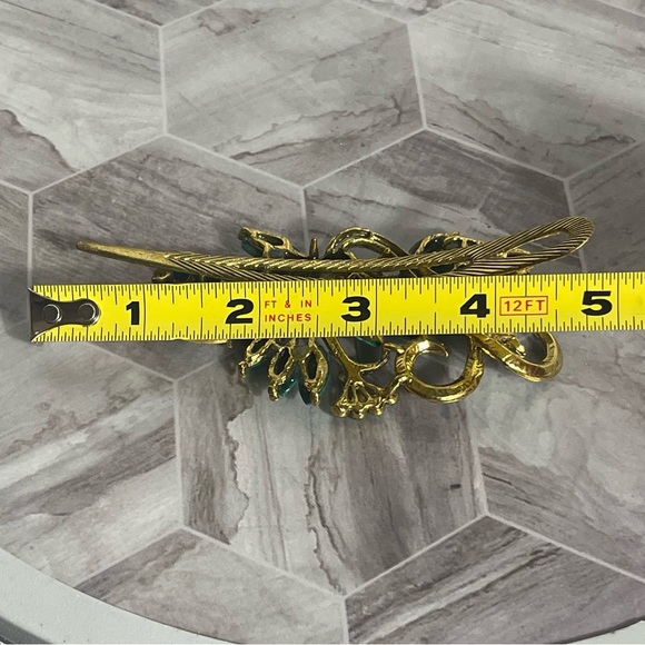 Elegant Vintage Peacock Gold and Green Hair Clip Blue Pave Setting Unique Rare - Picture 7 of 9